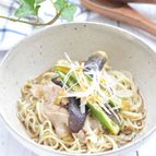 とろーりナスとオクラの焼きびたし香味蕎麦