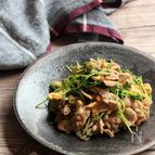 豆苗と豚肉の柚子胡椒炒め