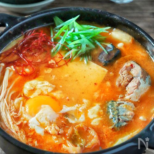 簡単時短【さば缶でスンドゥブチゲ】味噌煮缶使いきり