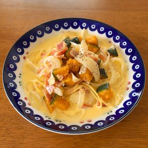 みわの作ってみた!投稿(フライパン1つで♩ほっくりかぼちゃのクリームパスタ)