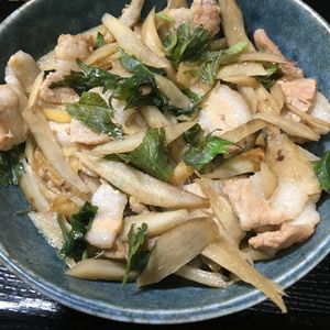 ばーばらの作ってみた!投稿(旨辛！豚バラごぼう【#食材2品#油不使用】)