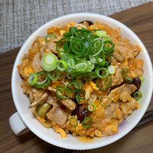 楽ラク手抜キッチン🐶🐾の作ってみた!投稿(『豚まめキムチ雑炊』レンジで簡単！冷凍ごはんですぐできる☆)