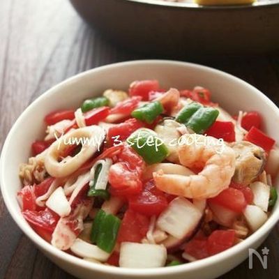 スペイン風、野菜たっぷりシーフードマリネ♪サルピコン
