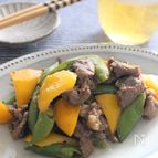 スナップエンドウと牛肉のオイマヨ炒め