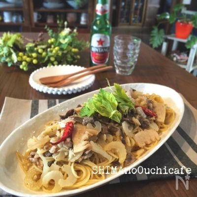 タケノコと牛肉のアジアンパスタ