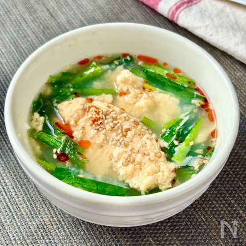 レンジで一発!ぽってりニラ玉スープ