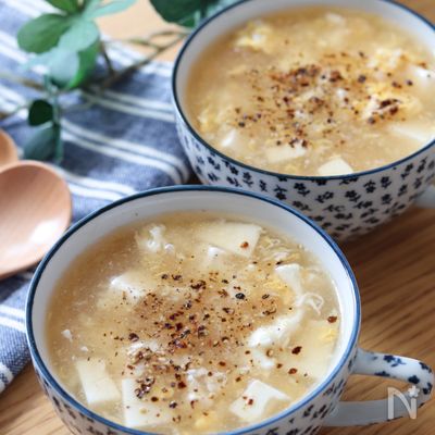 5分あればできちゃう♡豆腐とふわふわ卵の中華スープ