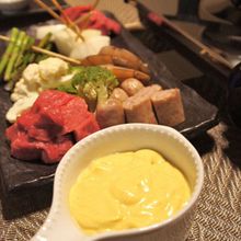 オイルフォンデュー野菜にホワイトソース