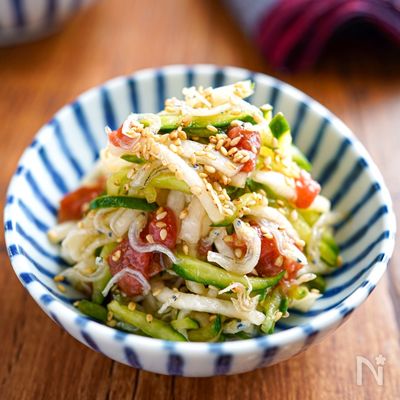 【大根ときゅうりの梅じゃこ和え】ヘルシー◎やみつき食感♬︎