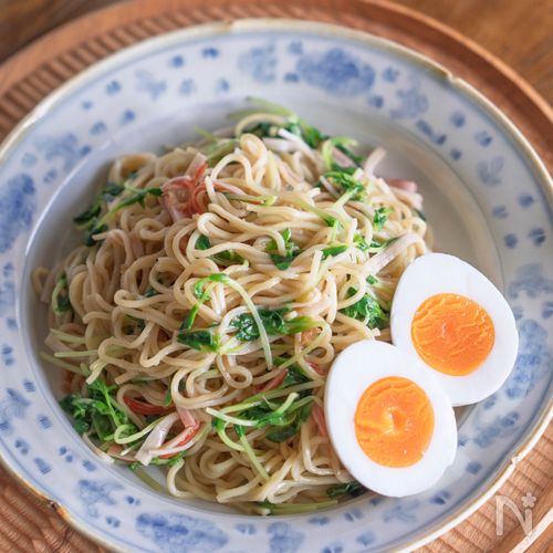 【豆苗とかにかまの冷やし中華】節約ランチに♪
