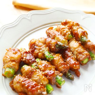 豚こまで♪肉巻きアスパラの甘味噌焼き