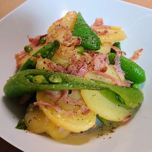 まゆのの作ってみた!投稿(【ベーコンポテトとスナップえんどうのうまだしレモンペッパー】)