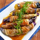 【茄子の甘辛豚バラ巻き】こんがりジューシー♬︎やみつきおかず