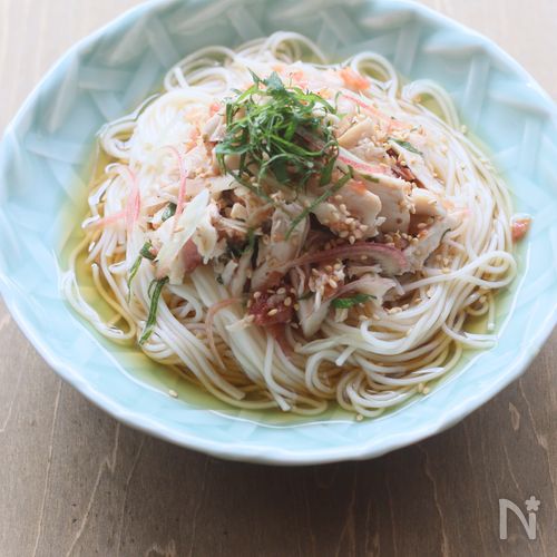 ♡鶏ささみと香味野菜の梅肉そうめん