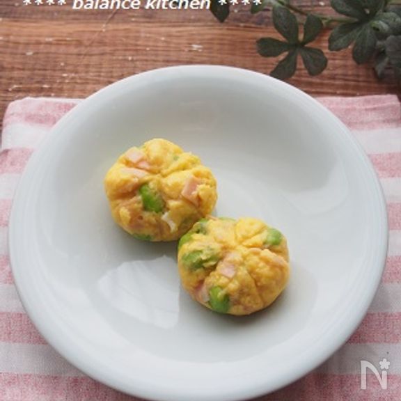 レンジで！時短お弁当おかず。ハムと枝豆の茶きん卵