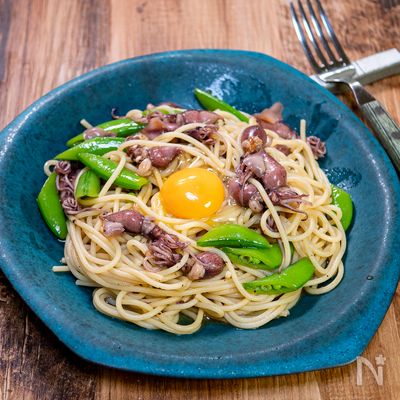 茹でて混ぜるだけ「ホタルイカとスナップエンドウのパスタ」