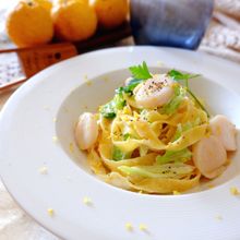 ほたてと白菜のクリームパスタ　柚子の香り