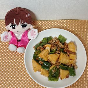 しめかずの作ってみた!投稿(行列の定食屋さんの🍚筍とピーマンのオイスター肉味噌炒め🤩)