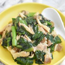 小松菜としめじの豚バラ中華あんかけ丼