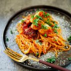 簡単！白ネギとベーコンのトマトソーススパゲティ