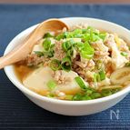 レンジでお手軽に♡豆腐のあったかすき焼き風煮込み