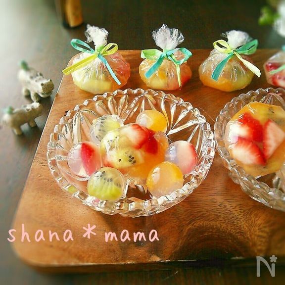 お花見に♪フルーツたっぷりプレゼント寒天ゼリー♪