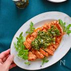 バリバリ鶏胸肉のニラだれがけ