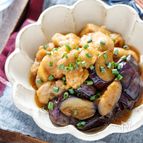 鶏肉となすのポン照り煮【#作り置き#食材2つ#調味料2つ】