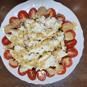 まりの作ってみた!投稿(絶品♡濃厚ごまダレで【豆腐とささみの棒々鶏サラダ】)