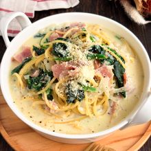 もっちり生パスタ風♪時短ベーコンとほうれん草のスープパスタ
