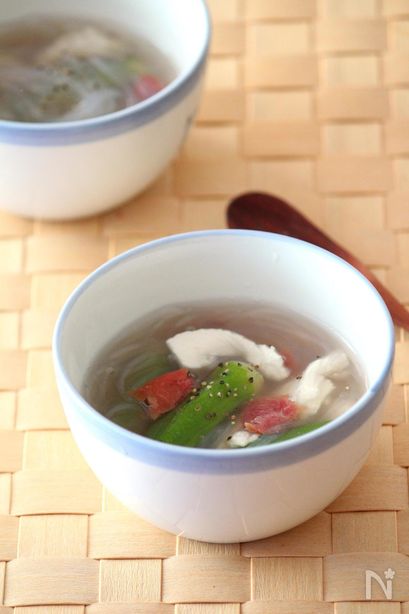 つるるんささみとオクラの冷製梅スープ