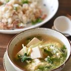 ごろごろ豆腐と水菜のかき玉スープ
