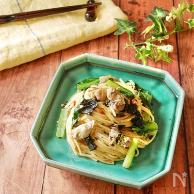 『味付海苔を使って♡』牡蠣と小松菜の和風海苔パスタ