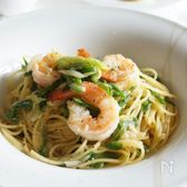 葉玉ねぎと海老の、和風パスタ