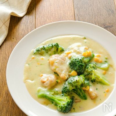 レンジで♪豆乳チキンクリームシチュー【バター・小麦粉不要】