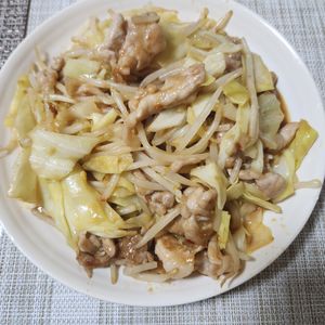 とももの作ってみた!投稿(回鍋肉風《もやしとキャベツのにんにく味噌炒め》)