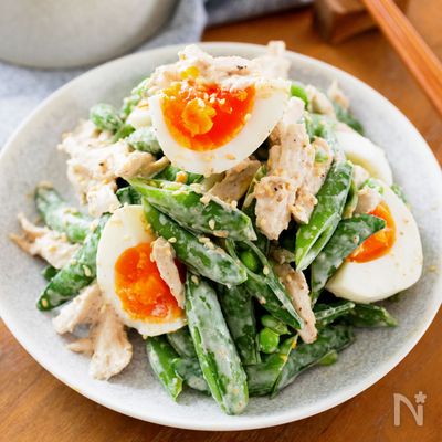 『スナップエンドウとチキンの和風ごまマヨサラダ』やみつき☆