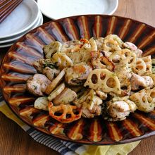 れんこんと鶏肉の海苔塩バター炒め