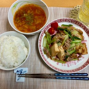 たぁプーの作ってみた!投稿(さっと出来る♪豚バラと厚揚げと小松菜の生姜醤油炒め)