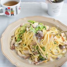 レンジで完成!クリームパスタ*ベーコン・しめじ・ブロコ