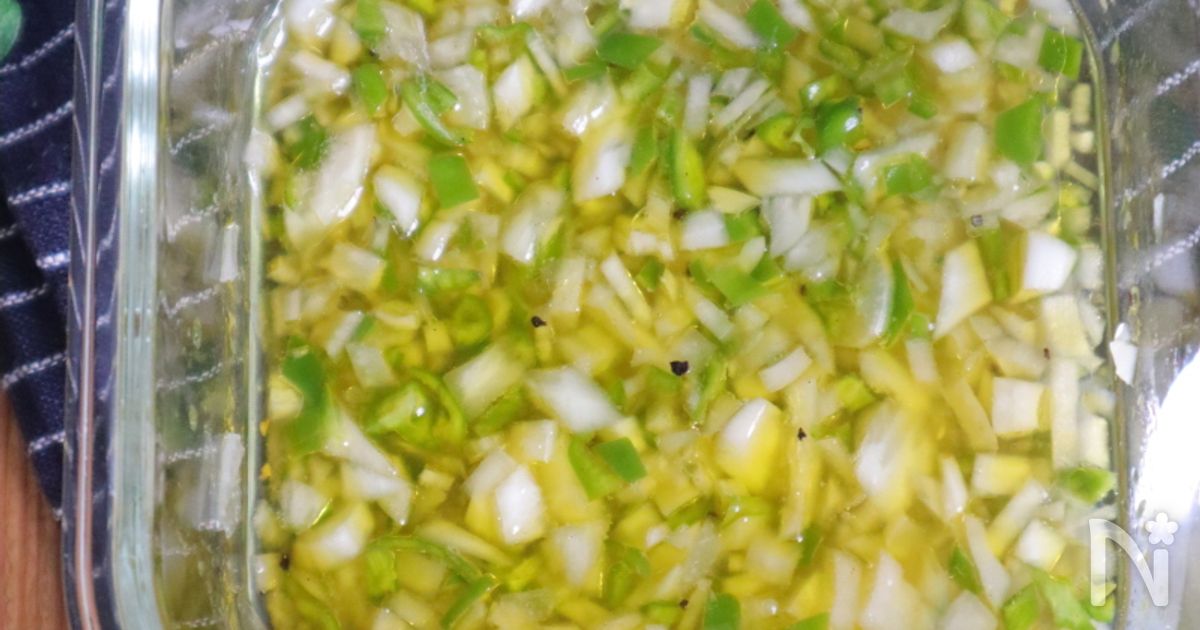 夏野菜で万能だれ♡ピーマンと玉ねぎのドレッシング