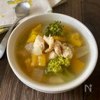 野菜たっぷり。食べるチキンスープ