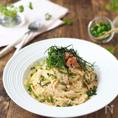 レストランの明太パスタ