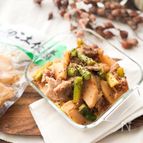 【万能作り置き！】豚肉と筍とアスパラのバターマスタード炒め
