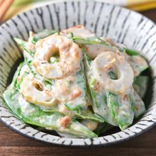 【さやえんどうの梅マヨおかか和え】シャキシャキでコク旨！