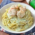 【ワンパン10分で濃厚♪】海老とバジルのクリームパスタ