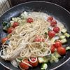 みやしたまほの作ってみた!投稿(トマトとズッキーニと海苔のクリームパスタ)