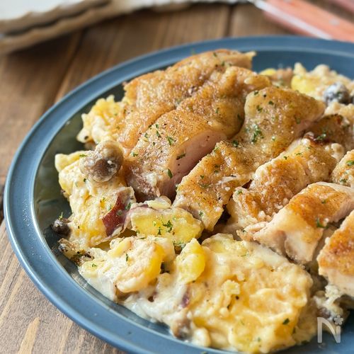 さつまいもとキノコのクリーム煮〜チキンステーキ