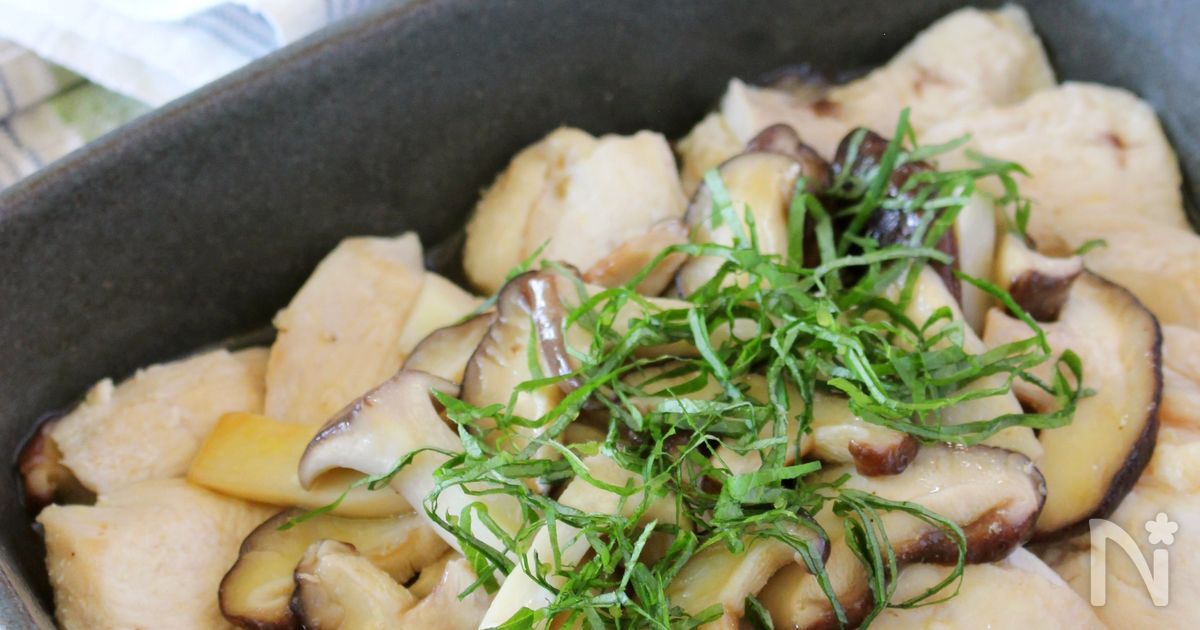 白だしだけで味きまる♪鶏むねときのこの炒めだしマリネ