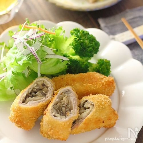 節約ボリュームおかず♪きのこ肉巻きフライ